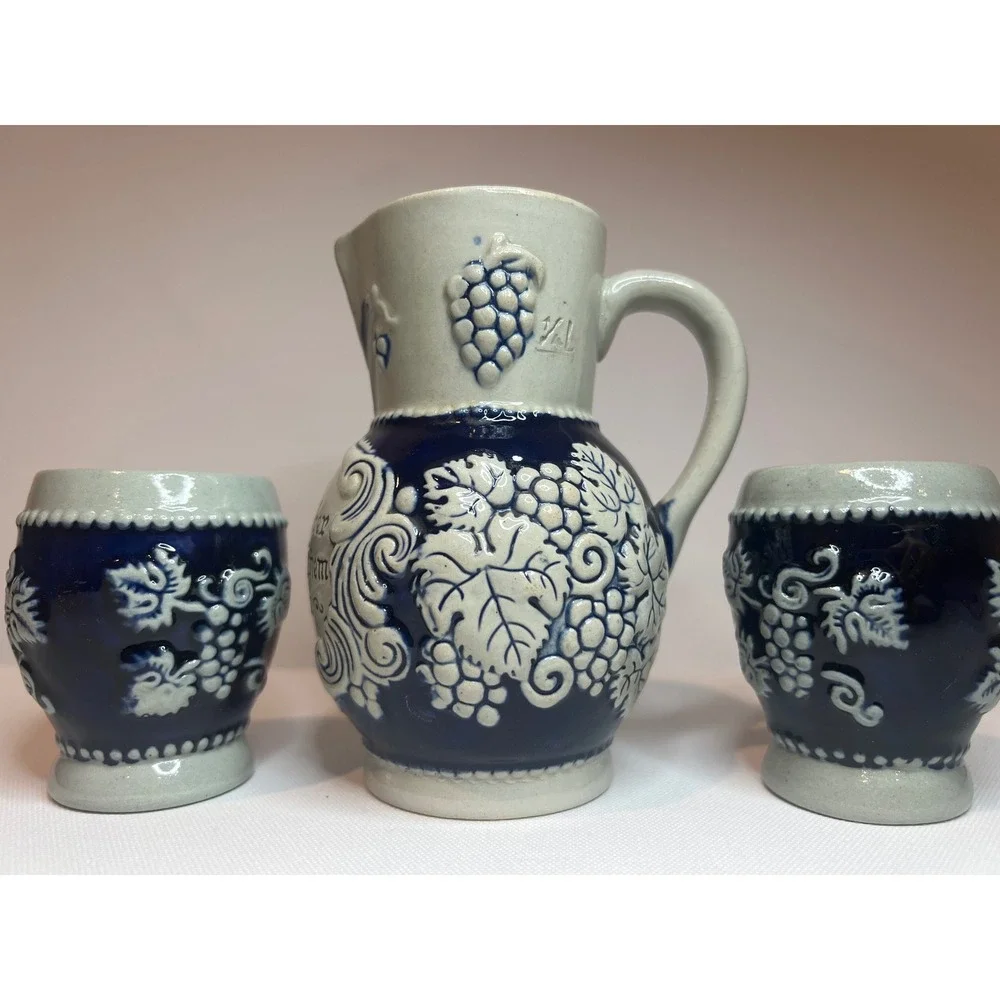German Wine Set Cobalt Blue Salt Glazed Stoneware 5